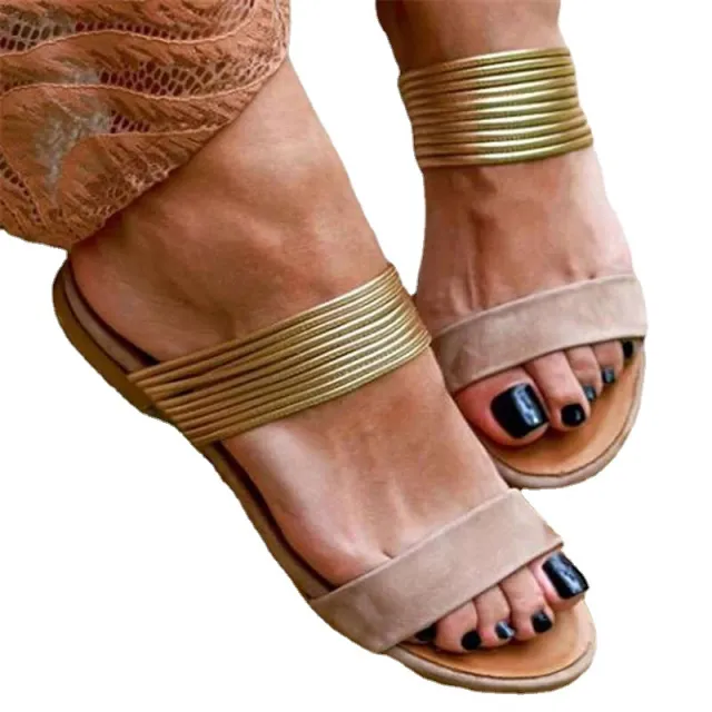 Large Size Women's Flat Sandals Slippers Taupe 43Size - Shop at LoveMi