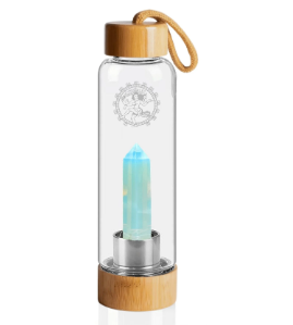Natural Opalite Crystal Water Bottle – Glass Bottle with Bamboo Lid