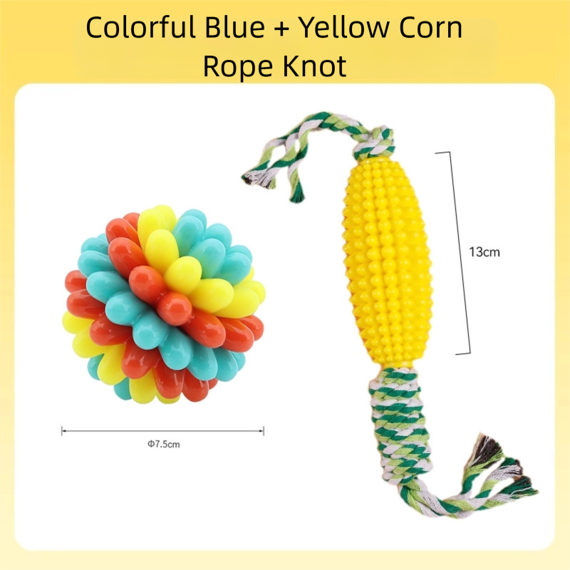 Pet Colorful Teething Toy Balls, Teething And Cleaning Teeth, Durable Rubber Elastic Dog Toys, Energy consuming Dog Toys Blue And Yellow Corn - Shop at LoveMi