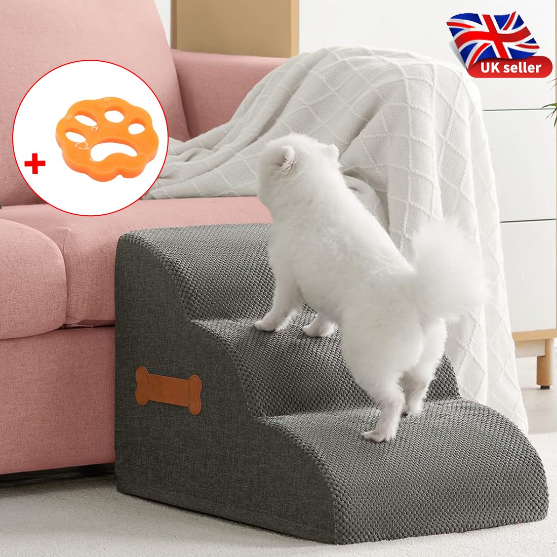 3Step Dog Stairs Pet For Bed Sofa Cats Ladder Ramp With Removable Cover Portable — image 11