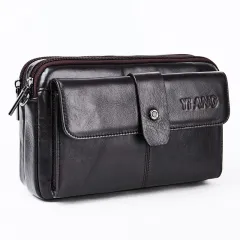 Fashion Top Layer Cowhide Messenger Bag Multifunctional - Coffee - View 1