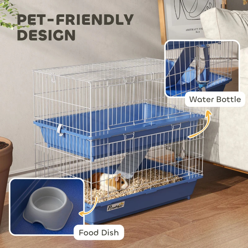 2-Tier Guinea Pig Cage, Ferret Cage, Chinchilla Cage, Small Animal Cage Indoor With Dish And Bottle, 2 Doors, Deep Bottoms, Ramp