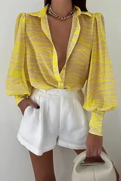 Long Sleeve Printed Shirt Women's Spring Single-breasted Cardigan - Yellow - View 1