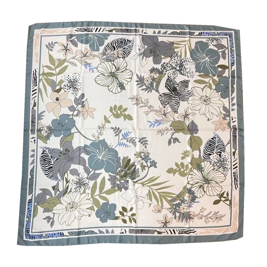110cm Twill Floral Print Silk Scarf - 2Color