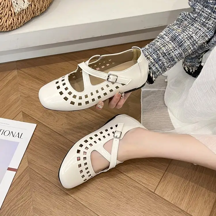 Literary Hollow Out Women Flats, New Summer Commfortable Slip-on Mary Jane Sandal Flats For Daily Commute