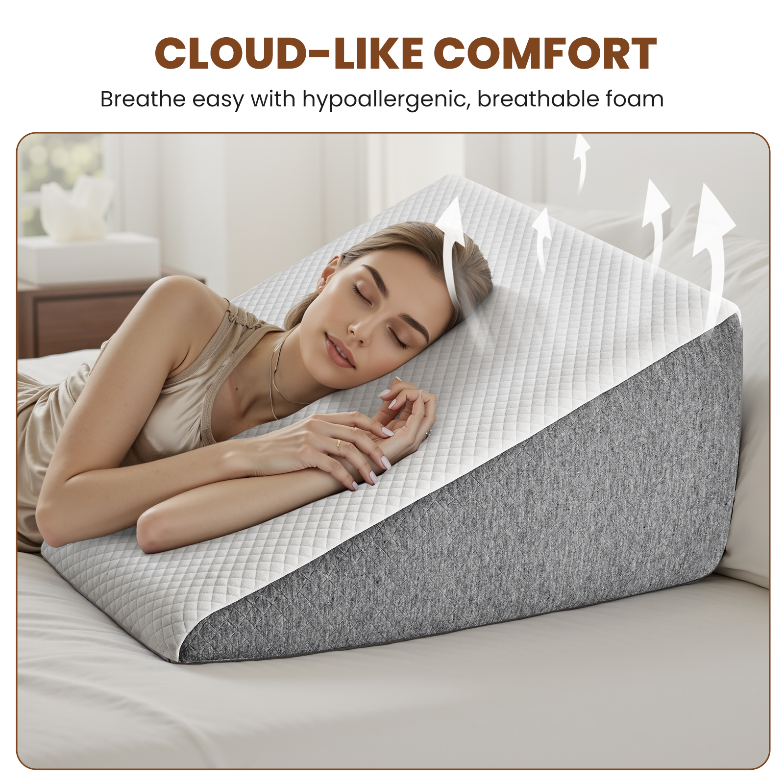 Wedge Pillow, Body Pillow , White& Grey image 15
