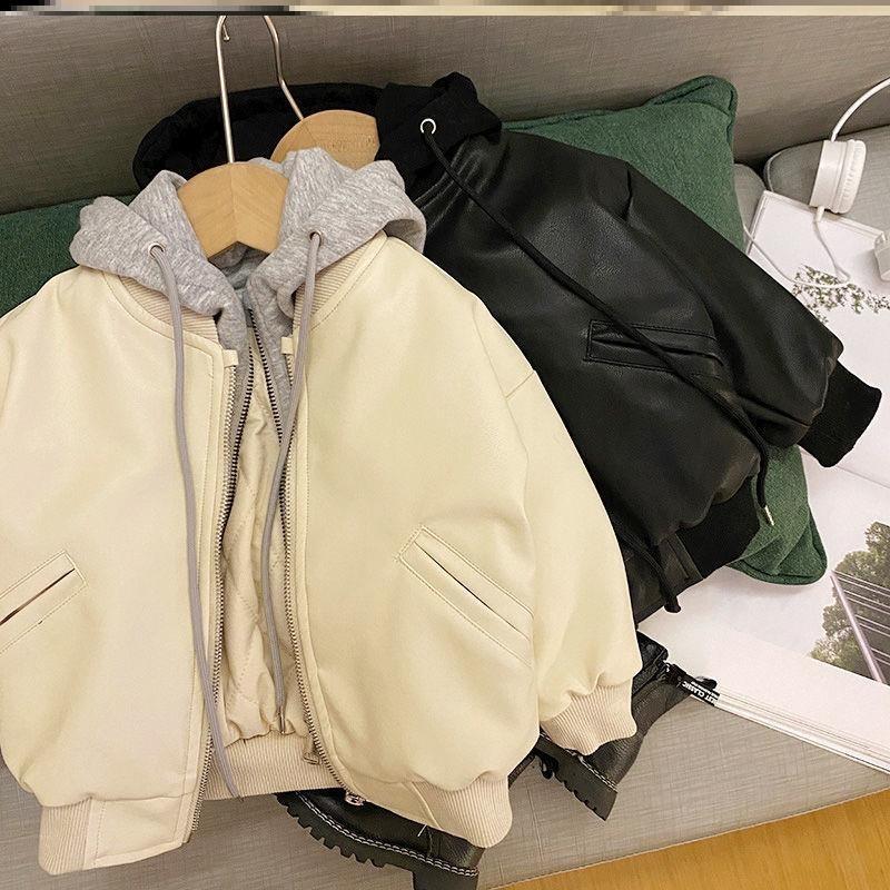 Boys' Thickened Leather Coat In Autumn And Winter