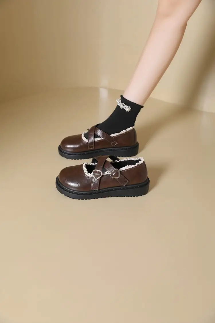 Women Retro Thick Sole Mary Janes New Spring Autumn Black French Versatile Shallow Mouth Flat Pumps For Dress Matching
