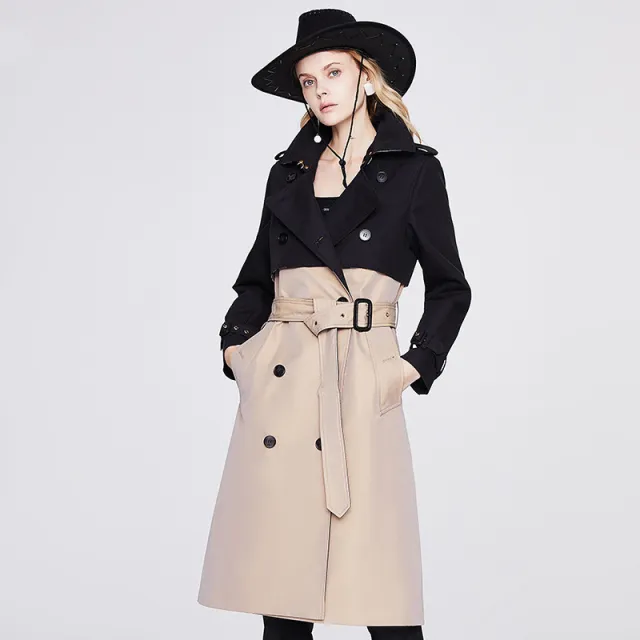 Women's Autumn Lace Up Double Breasted Urban Casual Long Trench Coat Khaki Black - Shop at LoveMi