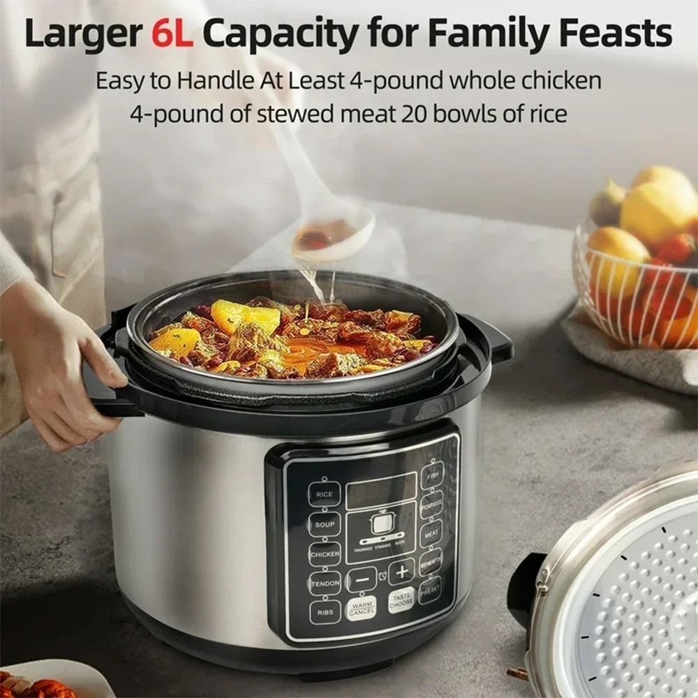 6L Smart Electric Pressure Cooker 11 Preset Programs Digital Multi-Cooker