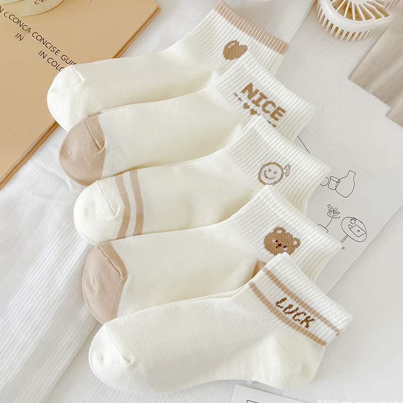 Breathable Mesh Low-Cut Cute Bear Socks for Women, Thin Breathable Mesh Low-Cut Cute Bear Socks for Women, Thin