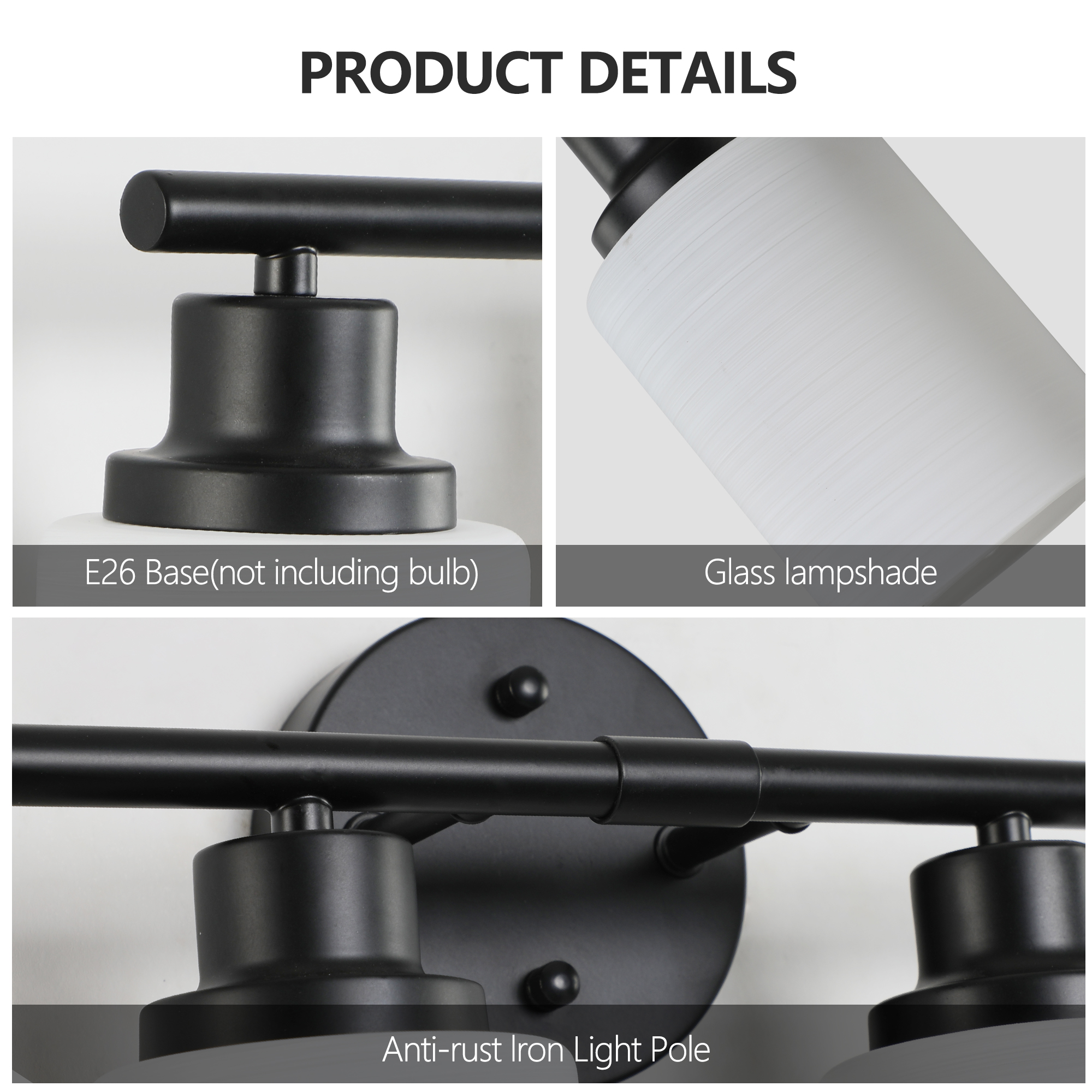 31 Modern 5-Light Vanity Bathroom Mirror Light, Frosted White Glass With Black Iron Frame, Contemporary Wall Sconce For Bedroom, Bathroom, And Dressing Room Bulb Not Included_voghion.com