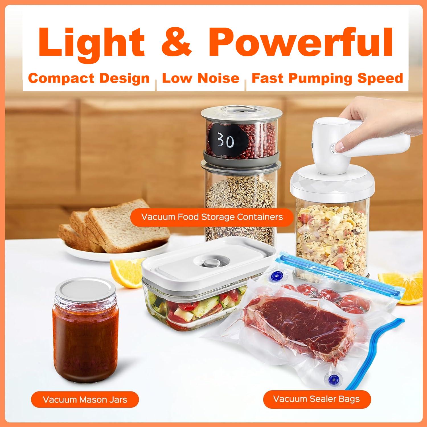 Portable Mason Jar Vacuum Sealer Kit - Max vacuum pressure kit for maintaining food freshness. Vacuum Bag for tight seal. Bike Pump, Sports Ball Pump, Balloon Pump for versatile sealing. Efficient and reusable system for extended freshness.