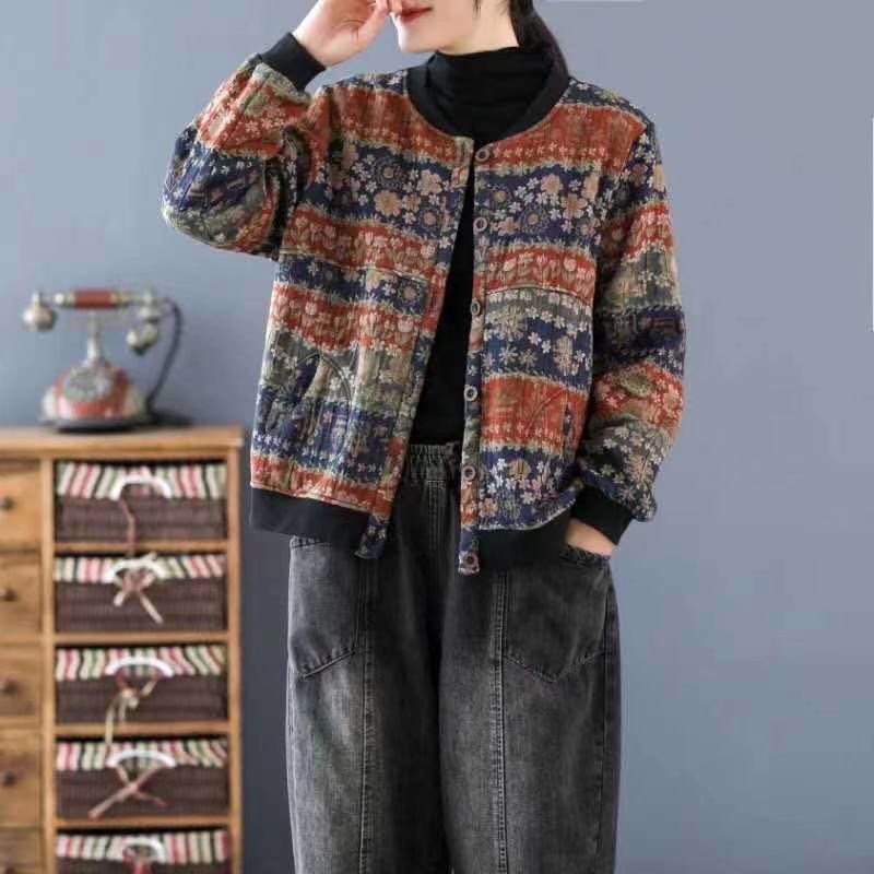 Women's Cotton And Linen Floral Ethnic Style Loose Coat