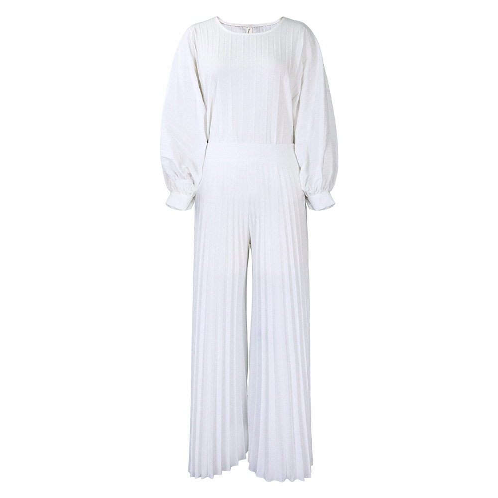Women's Loose Casual V-neck Batwing Sleeve Pleated Dress