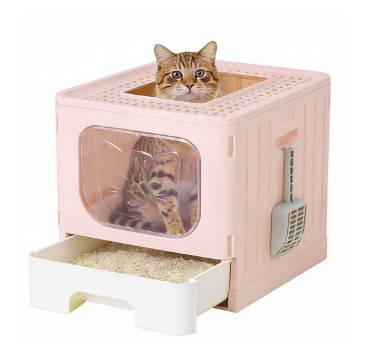 Covered Cat Litter Box, Large Foldable Cat Litter Box With Cat Litter Scoop  Easy-to-clean Drawer Design