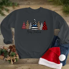 Round Neck Loose Long Sleeve Christmas Series Printing - Dark Grey - View 1