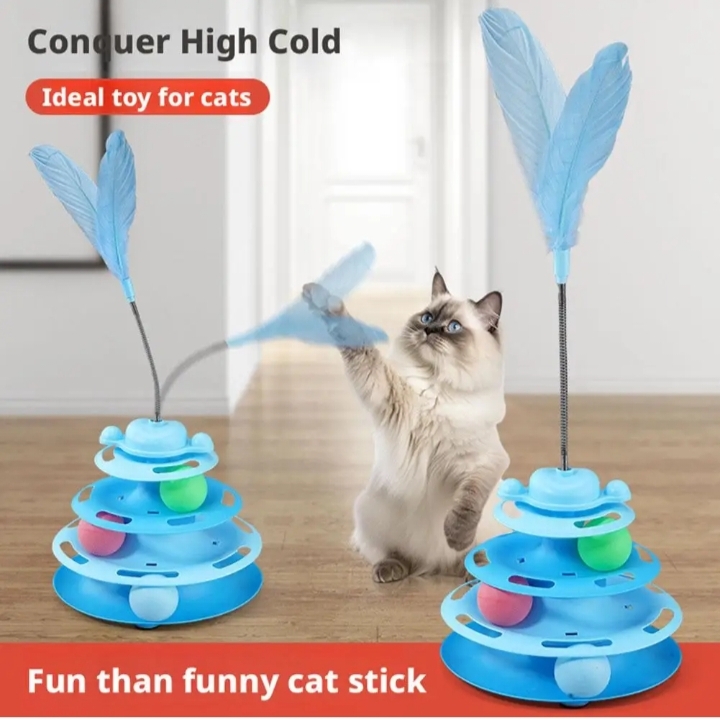 3 Level Cat Toy Turntable With Interactive Spring Feather thumbnail 6