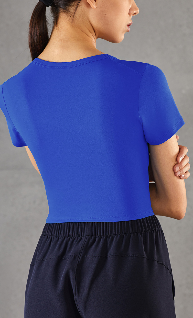 Stretch Nude Short Slim Crew Neck Sports T-shirt