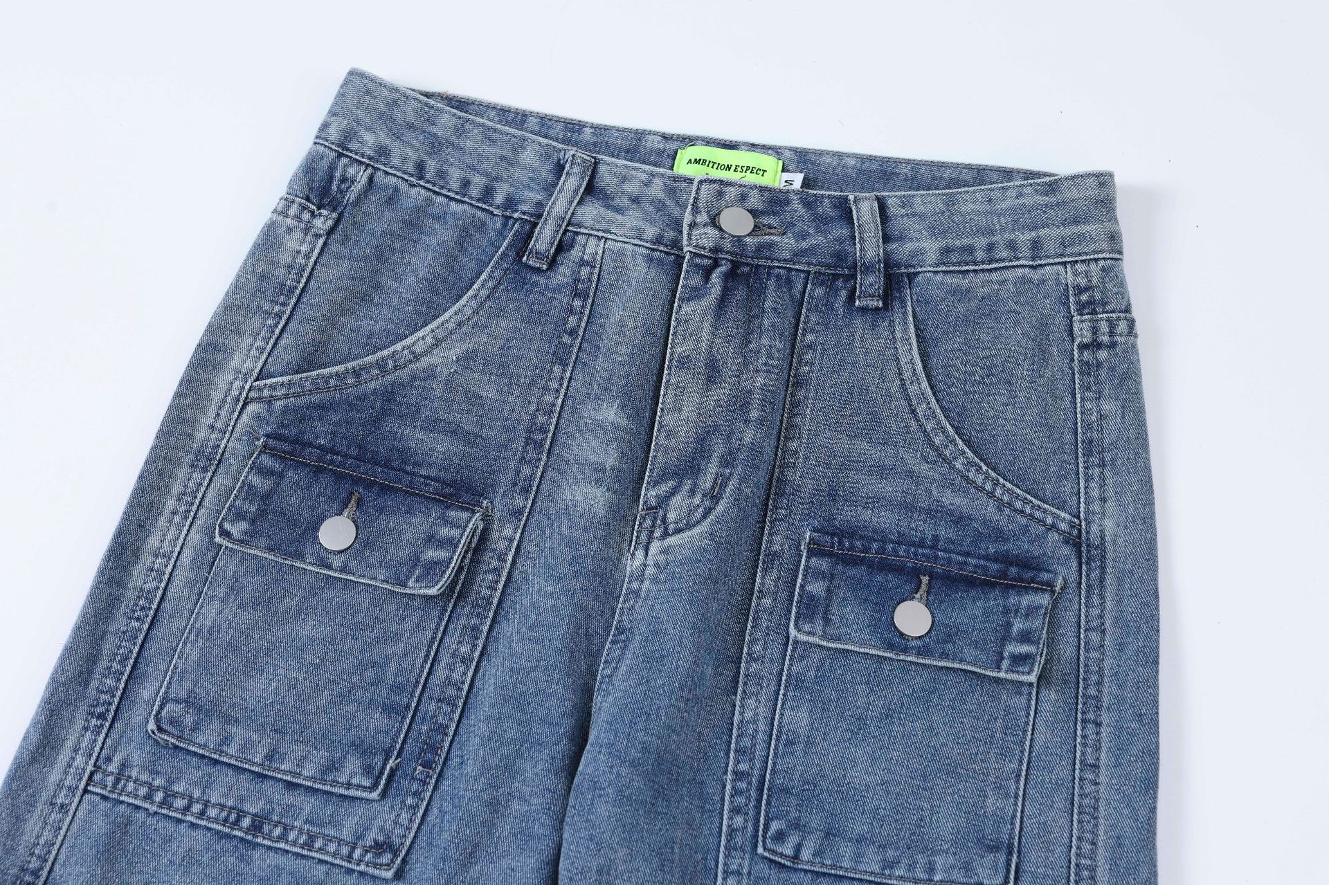 Heavy Industry Detachable Washed And Worn Straight Jeans