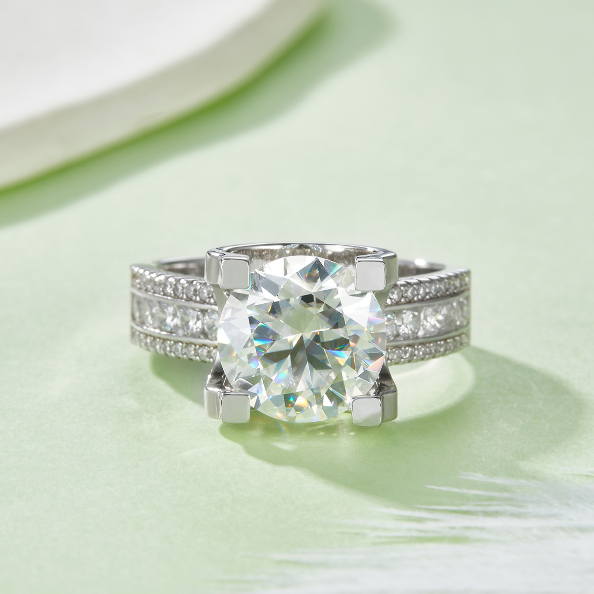 S925 Sterling Silver 5ct Moissanite Ring, 11mm D-VVS1 Wide Band, Platinum Plated 7.7g US Sizes 5-9 GRA Gift Box 2