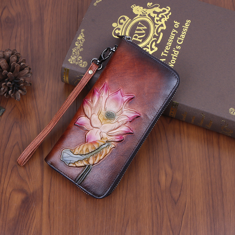 Title 5, Retro ruby colored long ladies wallet with mult...