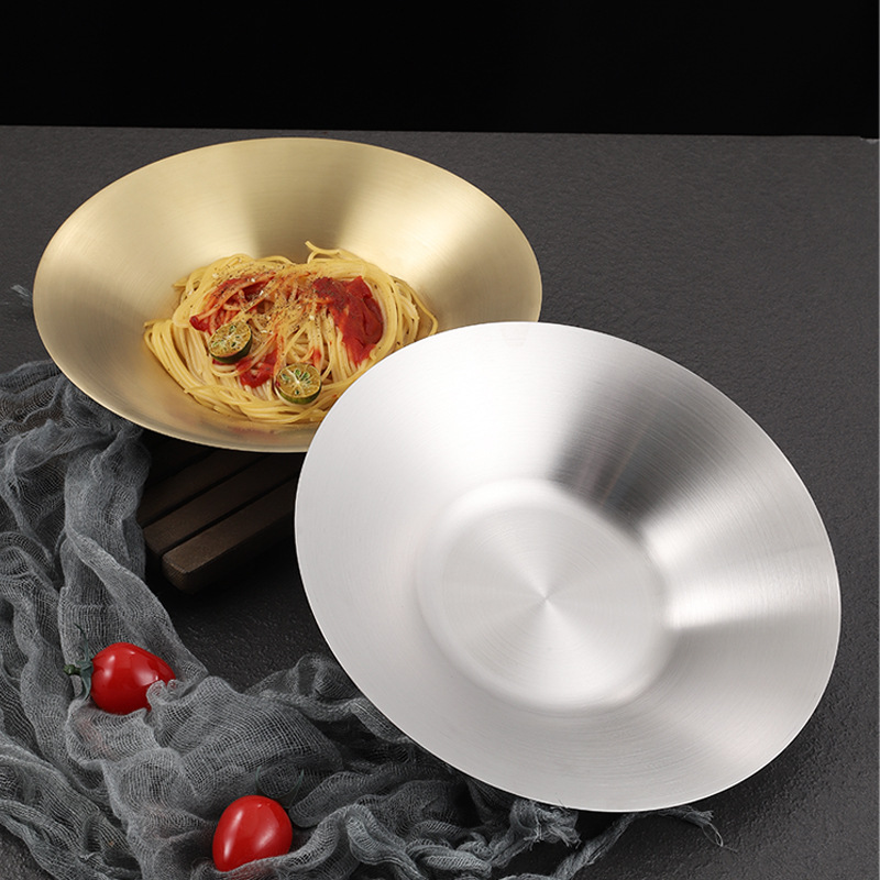 Title 4, Stainless Steel Dinner Golden Round Fruit Plate