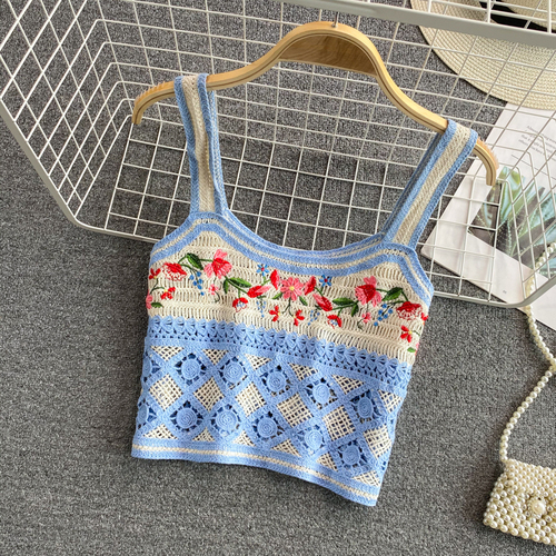 Women's Embroidered Knit Design Sleeveless Top