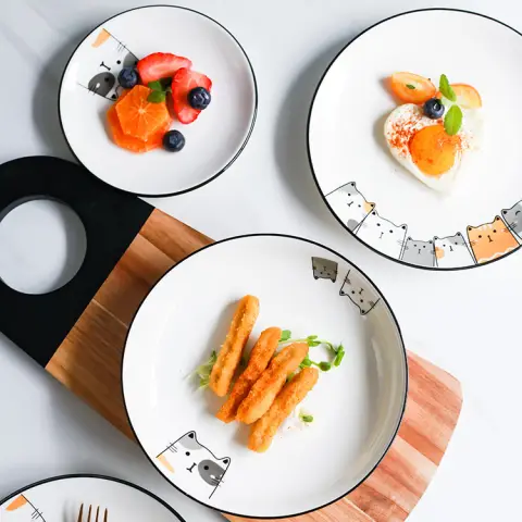 Cat Plate Vegetable Deep Household Ceramic