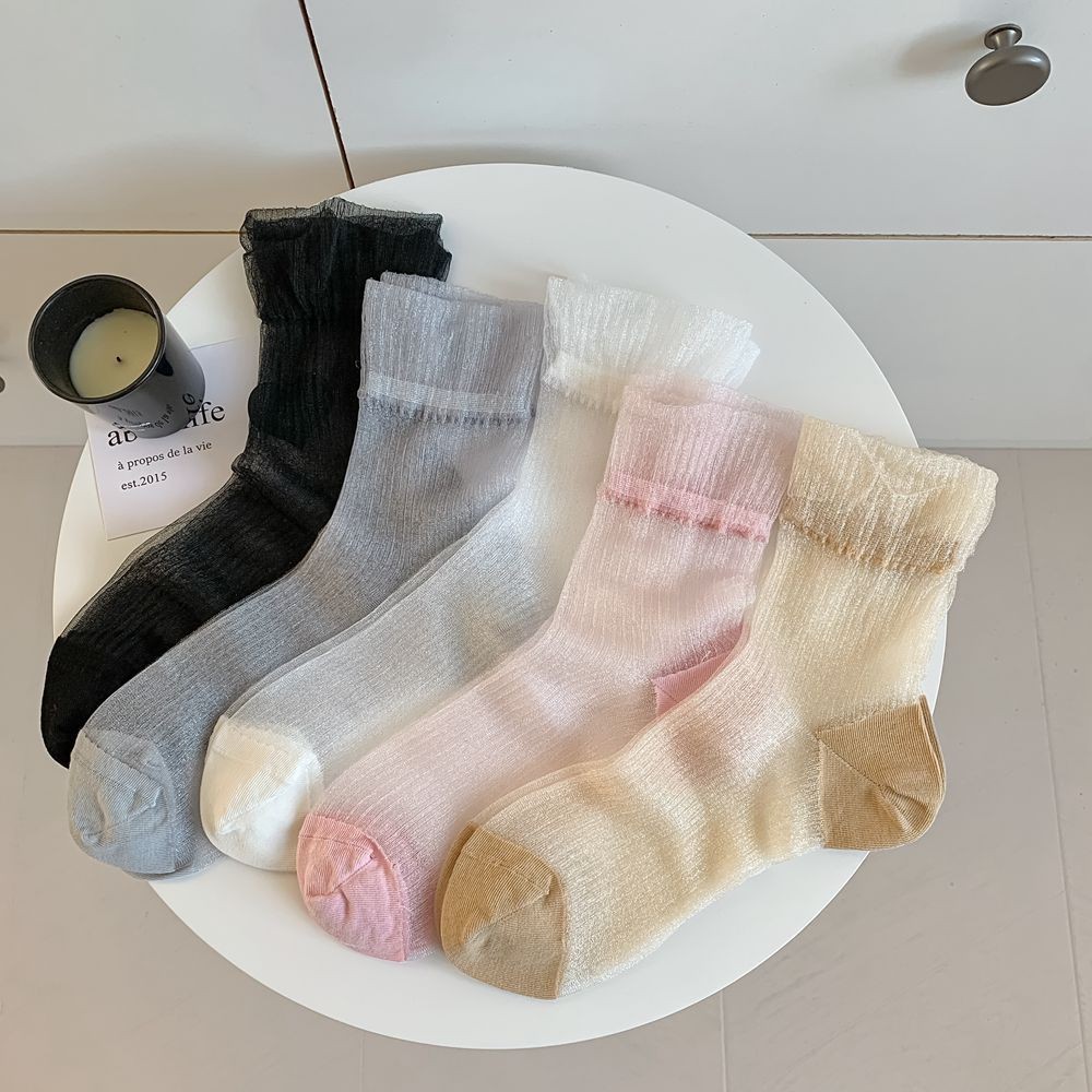 Summer Glass Fiber Thin Socks, Semi Transparent Solid Color Ballet Style Invisible Socks
