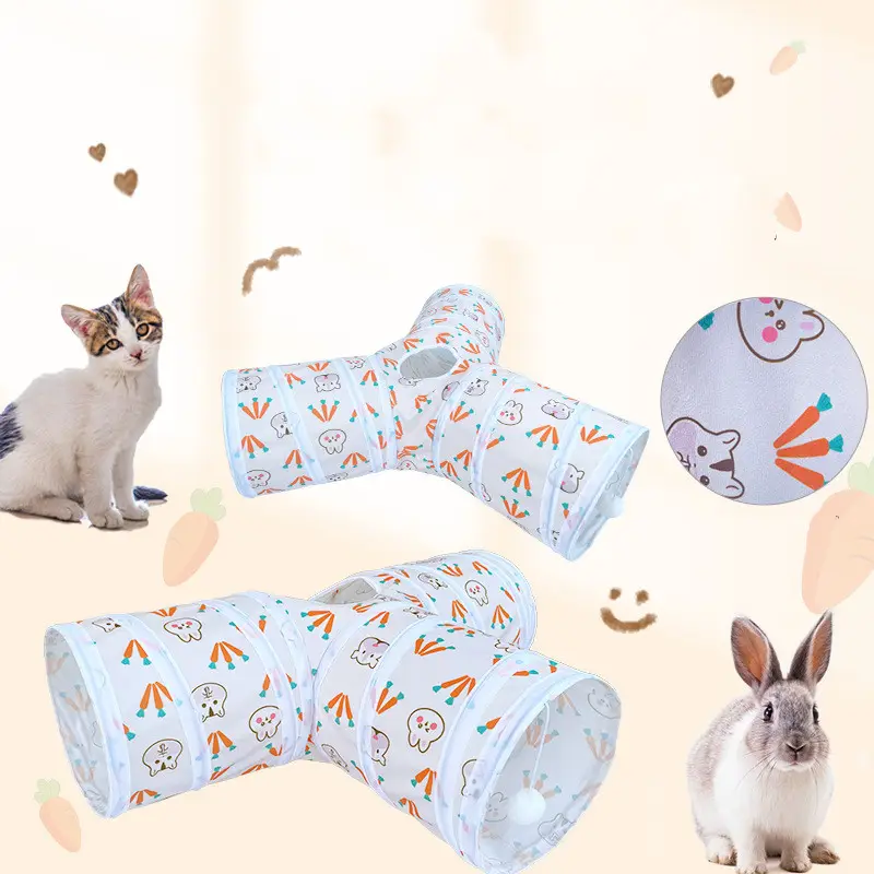 Rabbit Cat Tunnel Suede Three Channel Foldable