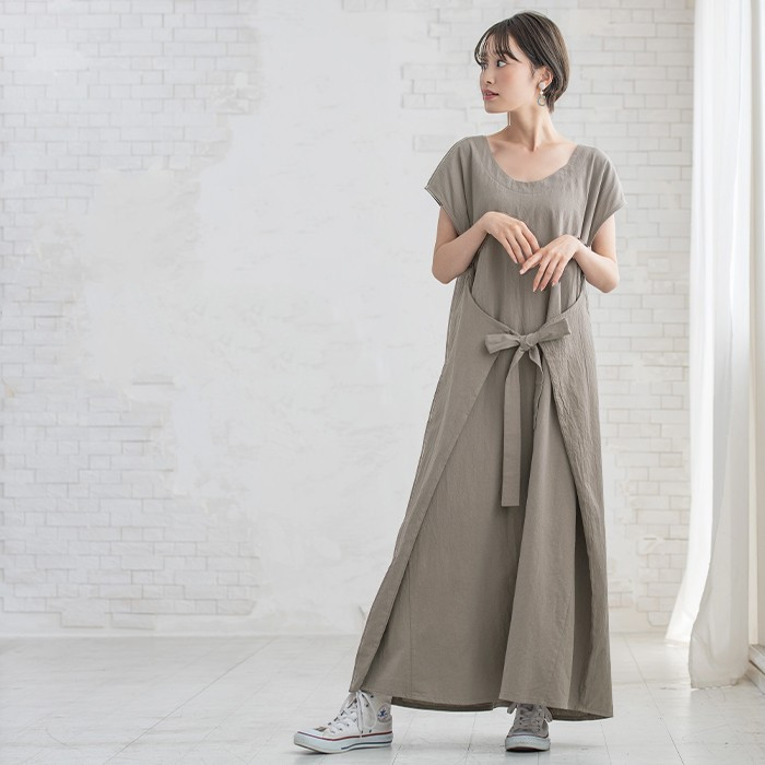 New Japanese And Korean Version Of Light Mature Temperament Tie Long Round Neck Apron Dress
