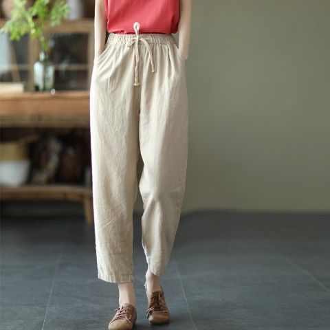 Title 8, Womens Cotton and Linen Retro Turnip Harem Pan...