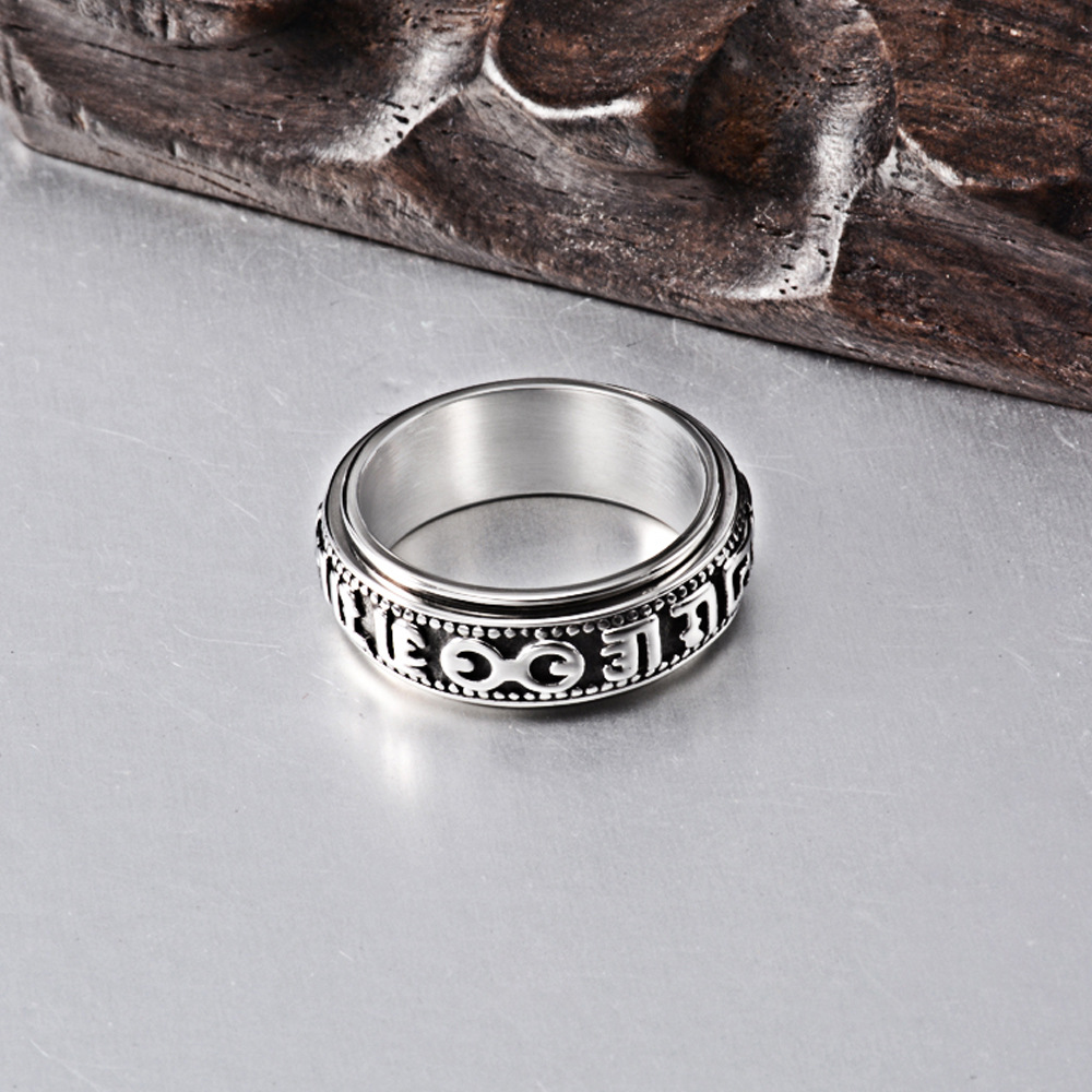 Rotating Six-character Mantra Men's Ring