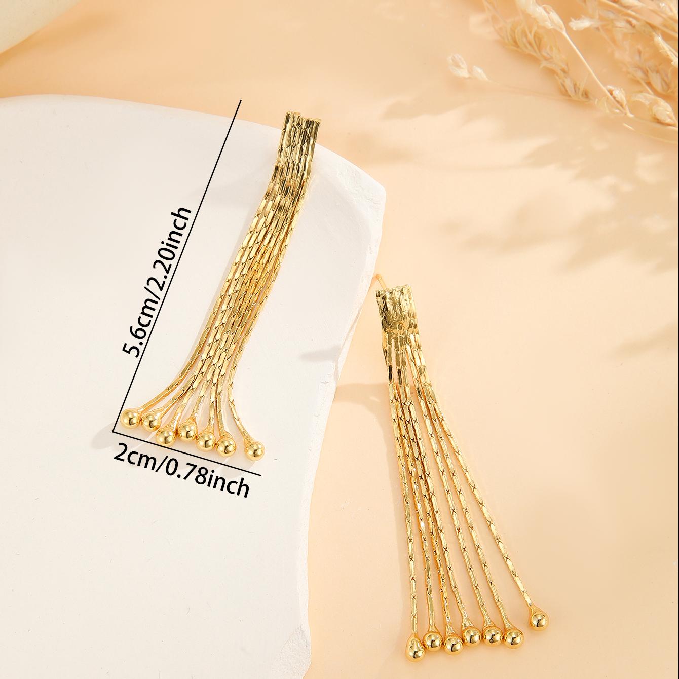 2pcs Fashionable Modern Metal Thin Chain Earrings, Gold Bead Tassel Earrings, Suitable For Women's Daily Party Wear, Birthday Gifts