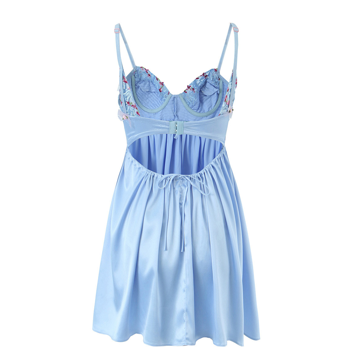 Bow Embroidery Back Hollow Halter Dress