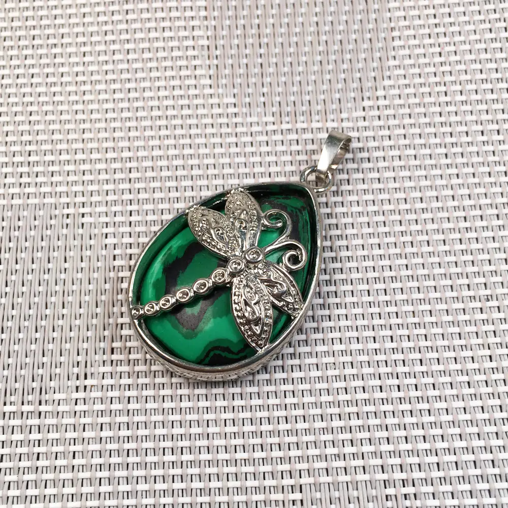 Crystal Gem Water Drops Pattern Dragonfly Angel Tears Pendant Necklace