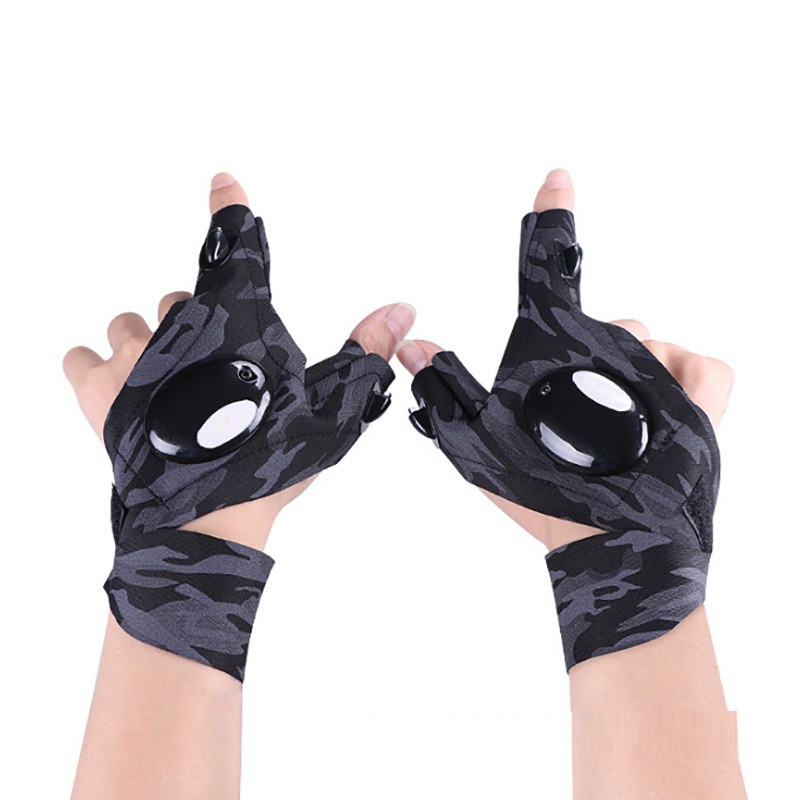 LED Outdoor Flashlight Fishing Half Finger Gloves Sports Lighting Fishing Gloves