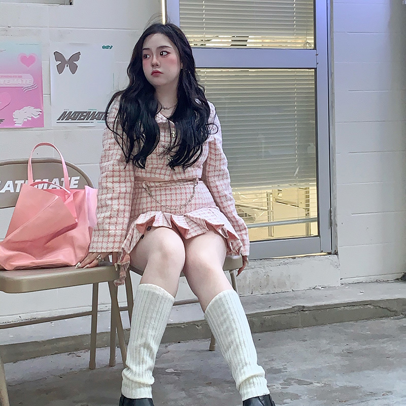 Fashion Large Size Slightly Fat MM Plaid Show Thin High Waist Suit Skirt