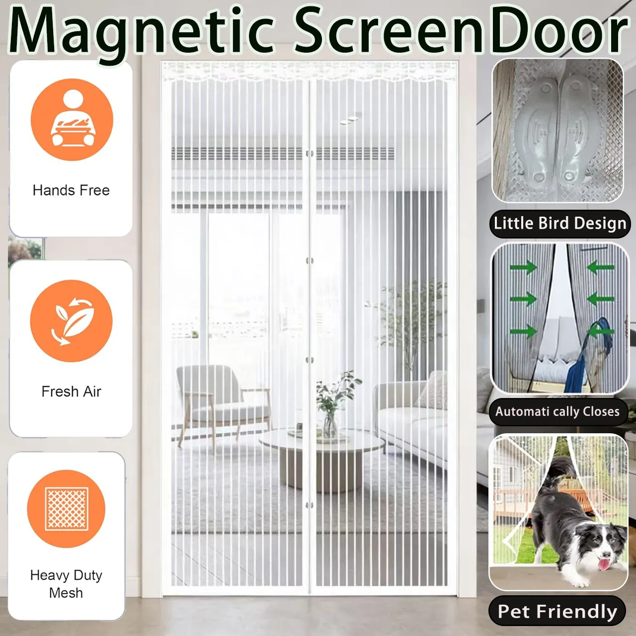Summer Magnetic Screen Door - White Striped