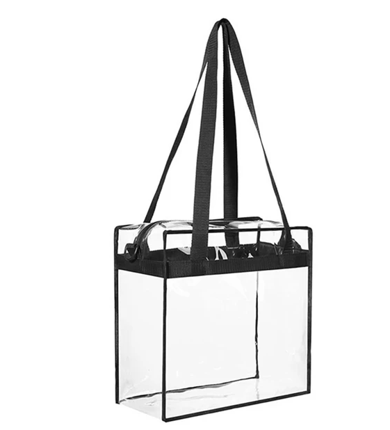 2PCS Clear PVC Tote Bag Set Stadium Approved Transparent Handbag Zip Closure Sec