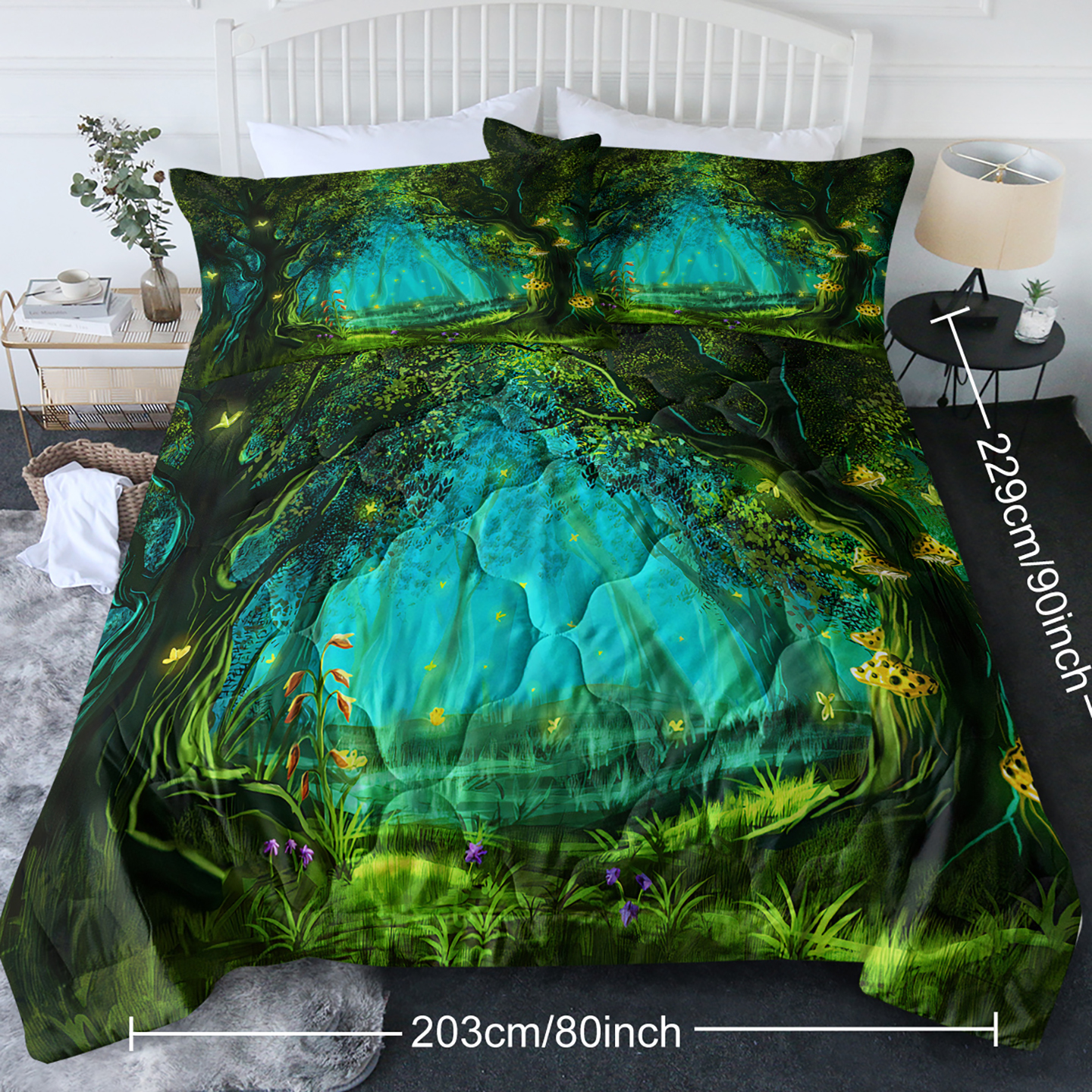 3pcs Green Light Forest Comforter Set Natural Comfort Bedding Duvet Game Summer Quilt Set