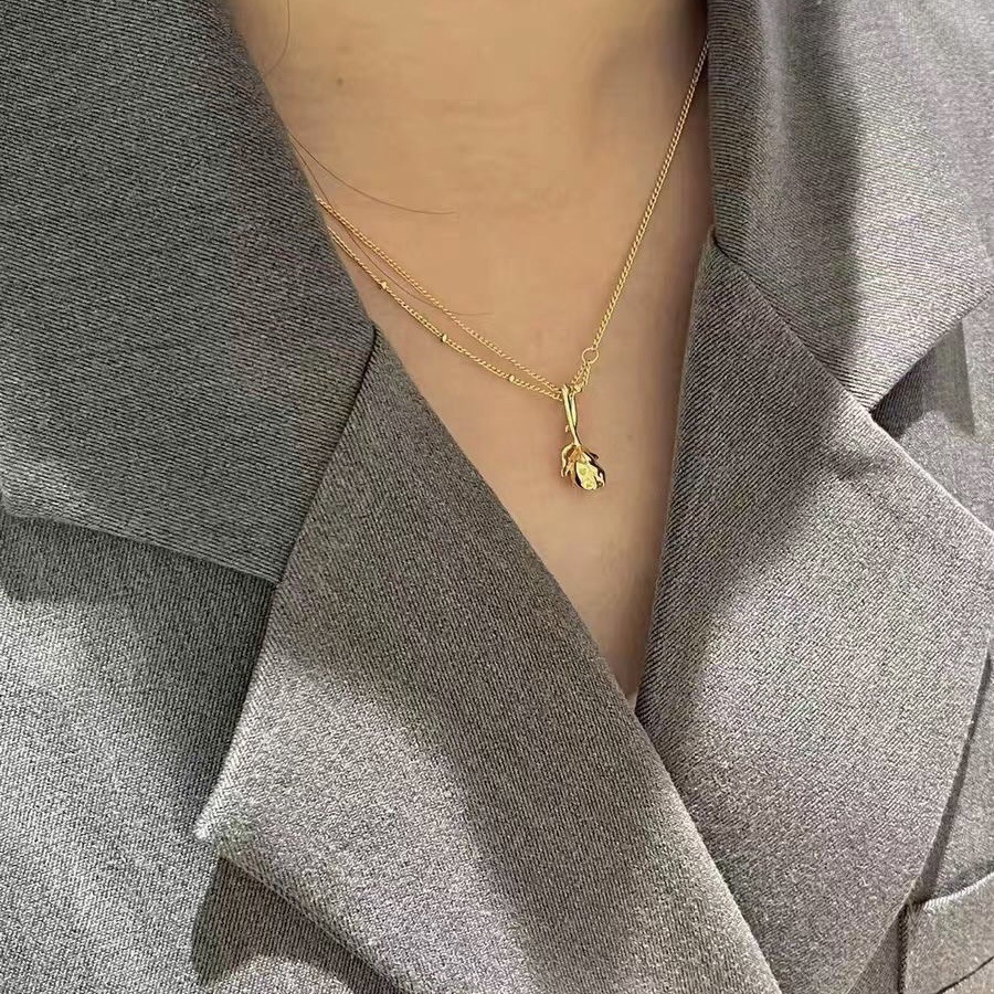 Sparkling Rose Asymmetric Panel Necklace