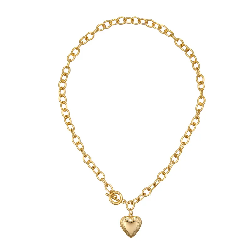 European And American Street Fashion Personality Glossy Love Pendant Pearl Necklace - Chainphoto Box