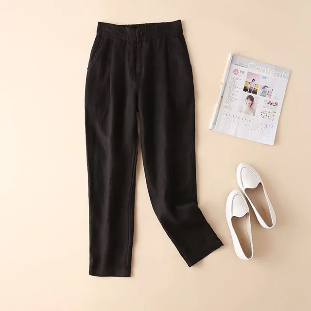 Women's Thin Harem Pants Cotton And Linen Cropped Trousers Black - Shop at LoveMi