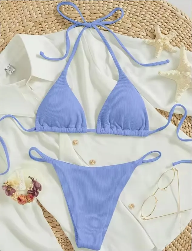 Factory Women's Sexy Small Rib Bikini Tie Bikini Set Two Piece Swimsuit Beach Wear - Style9-S