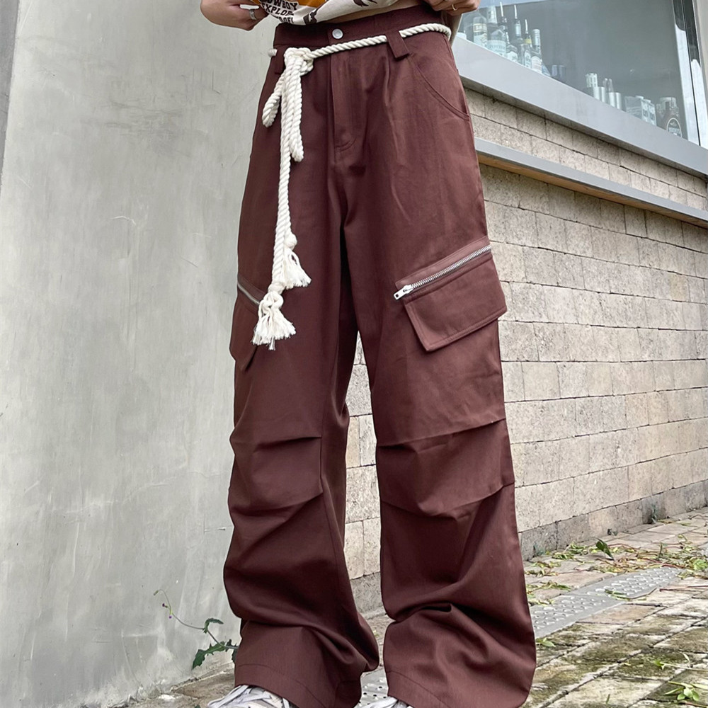 Title 2, Guochao Large Pocket Retro Casual Zipper Pants