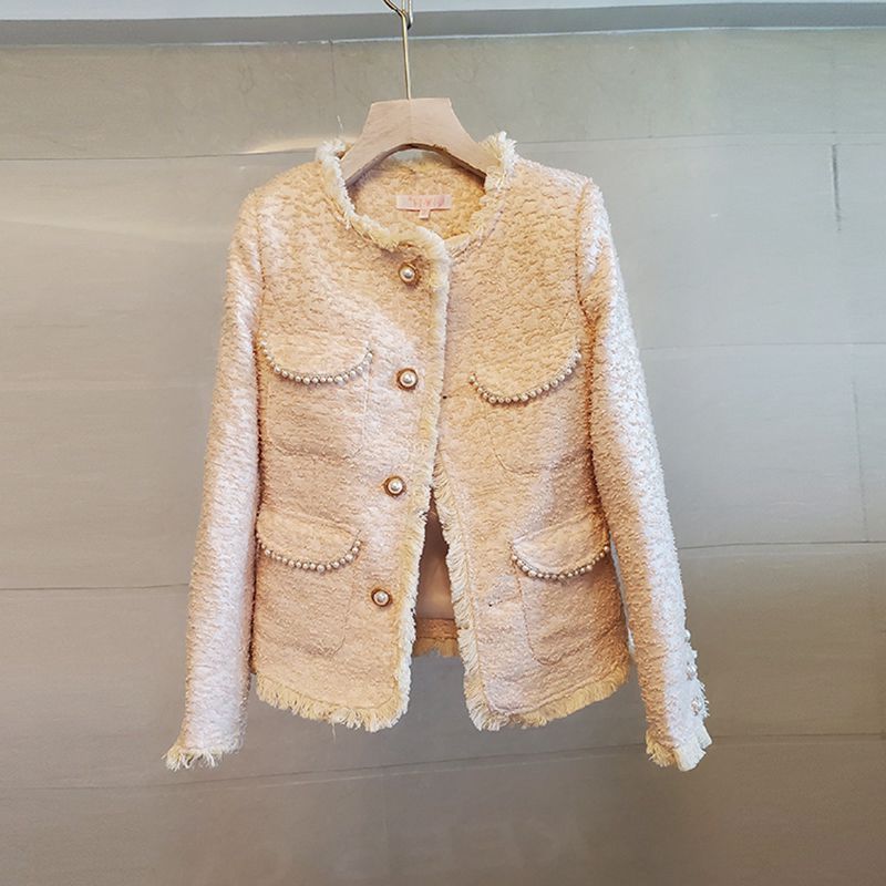 Autumn And Winter Thin Tweed Woolen Tassel Coat Women