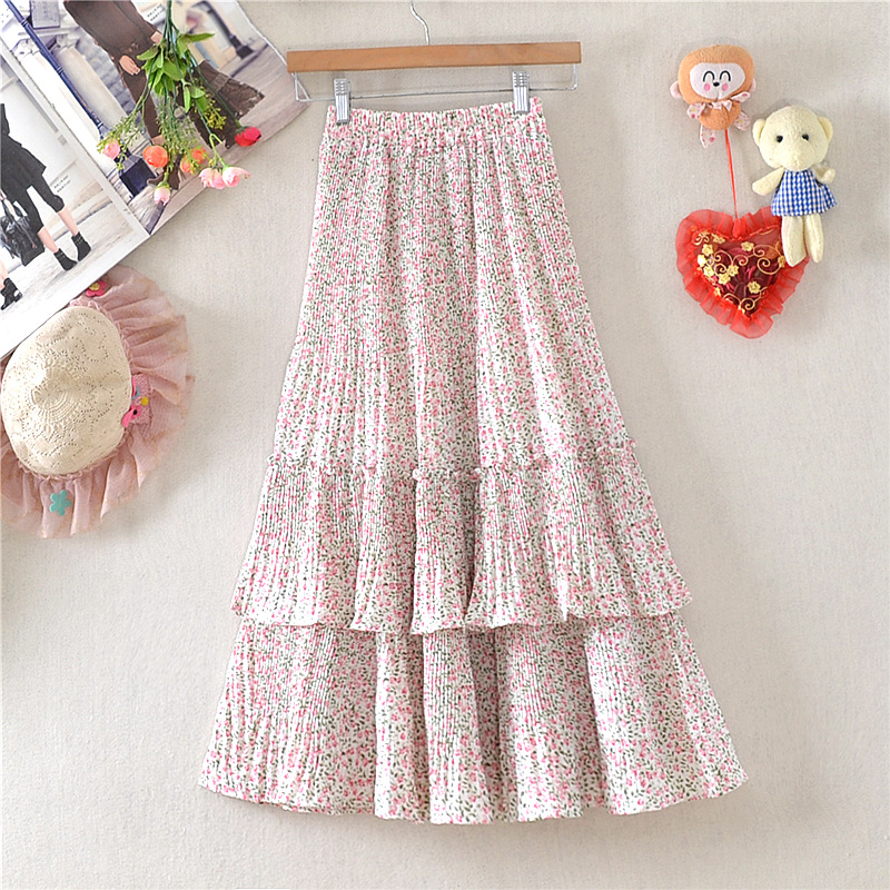 Little Daisy Skirt Women's Mid length Floral Chiffon Skirt Cake Skirt Small Pink Floral - Shop at LoveMi