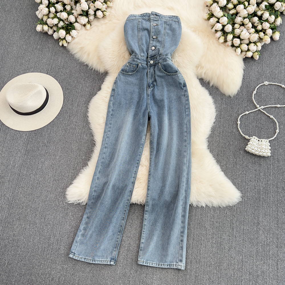 Title 7, Ärmelloser Denim Jumpsuit mit Taschen, geradem ...